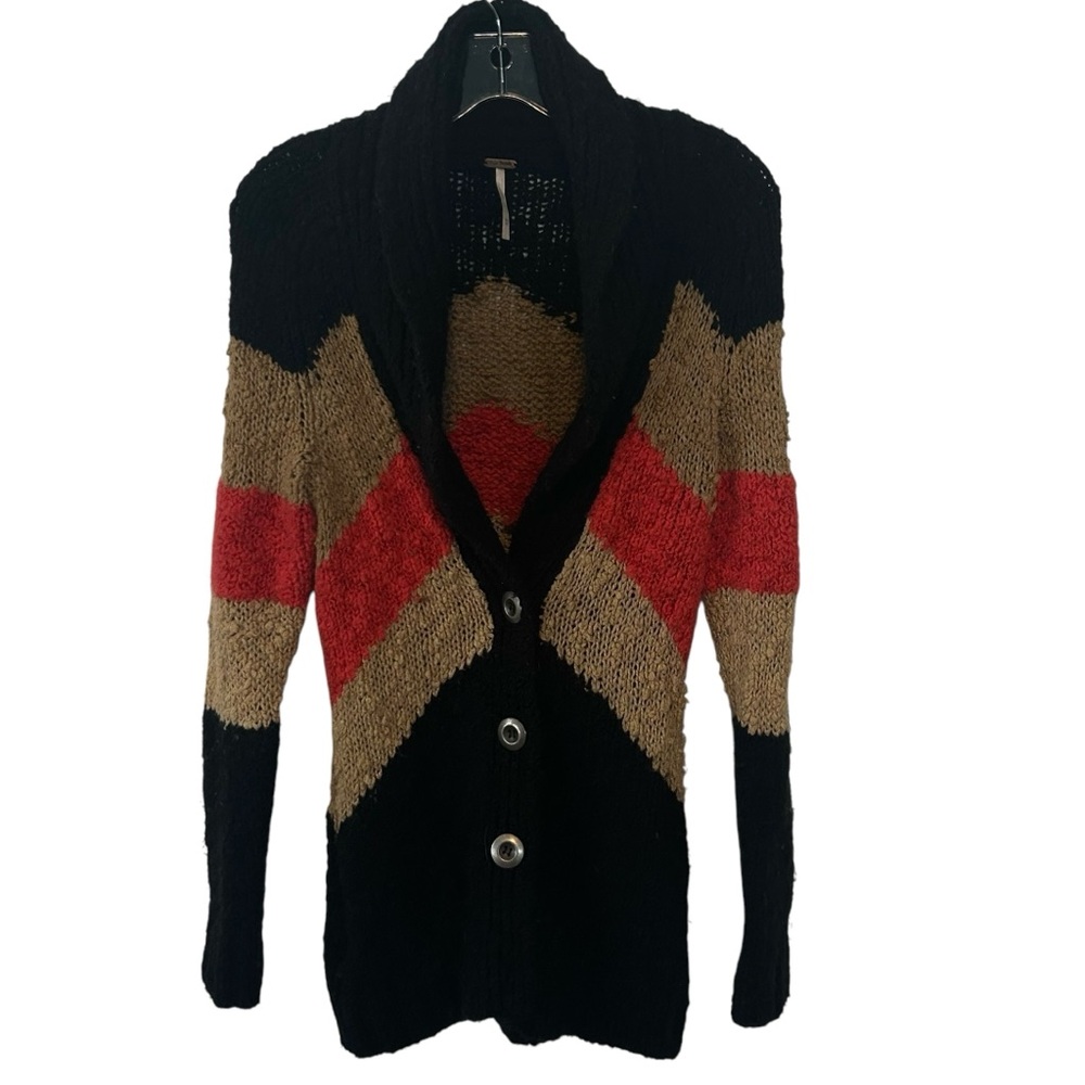 Free People Women's Black Tan Red Rocket High Boyfriend‎ Cardigan in Size XS